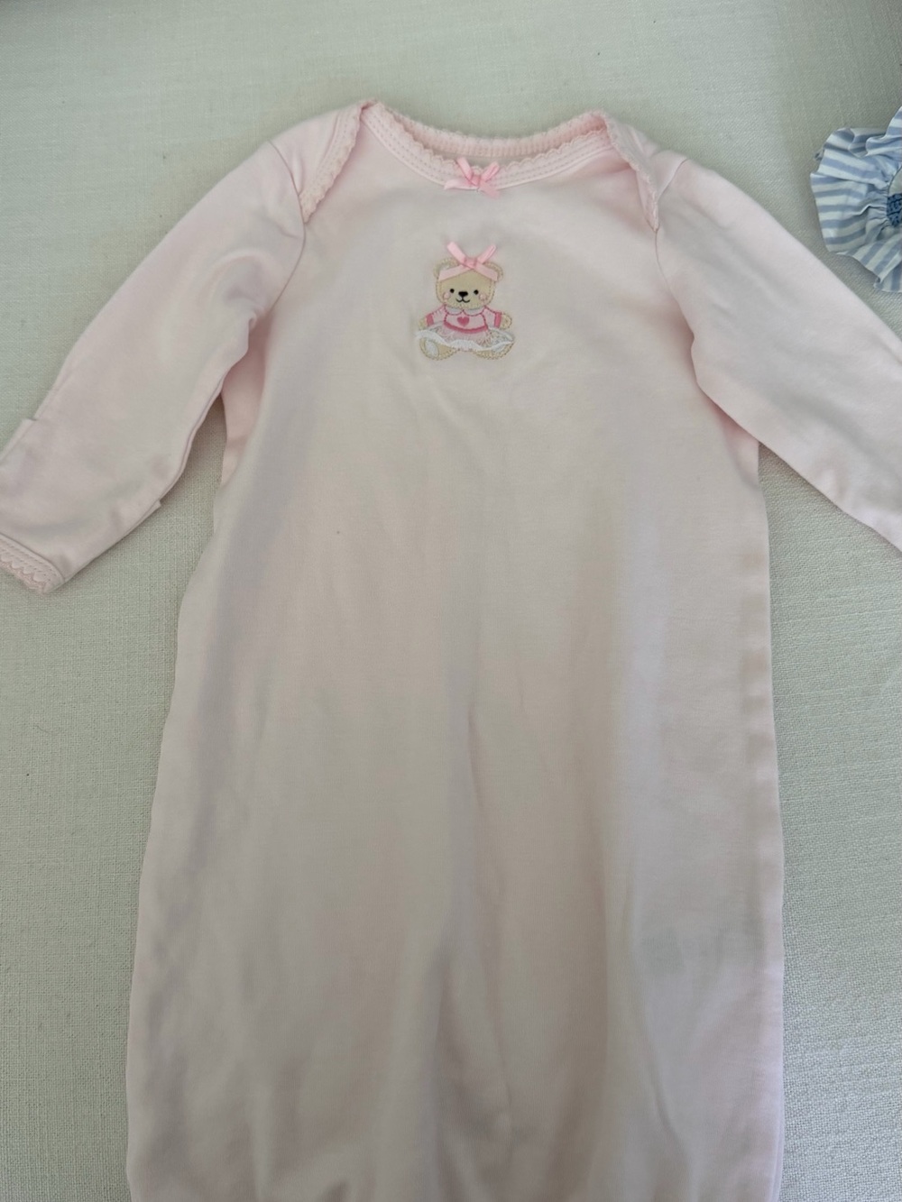 Baby Pink Bear Embroidered Sleep Gown